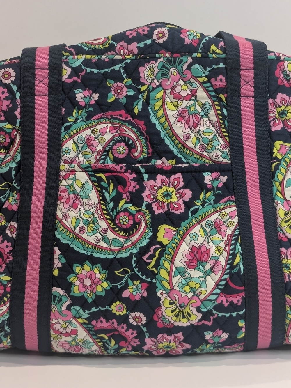 Vera Bradley Quilted Duffel Bag Paisley Floral Travel Weekender Pink Blue Tote